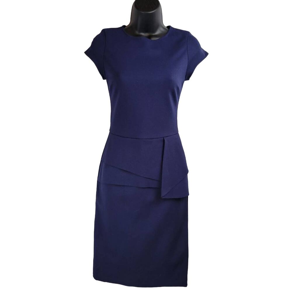 Love Ady Women Navy Blue Cap Sleeve‎ Peplum Sheath Dress XS